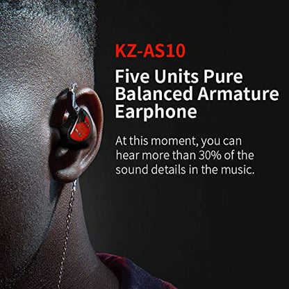KZ AS10 Pure 5 Balanced Armature 5BA Earphone, Musician in Ear Monitor Headphone High Fidelity HiFi Headset (with Microphone, Green) - color: Green, size: With Microphone