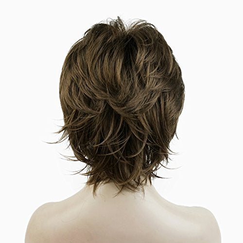 Lydell Short Layered Shaggy Wavy Full Synthetic Wigs (10 Medium Golden Brown) - color: Medium Gold Brown #10