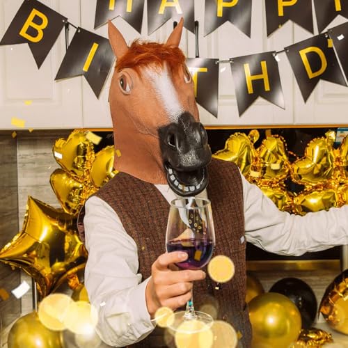 CreepyParty Horse Head Mask for Adults, Natural Latex Horse Costume Mask for Halloween Parties and Cosplay, Brown