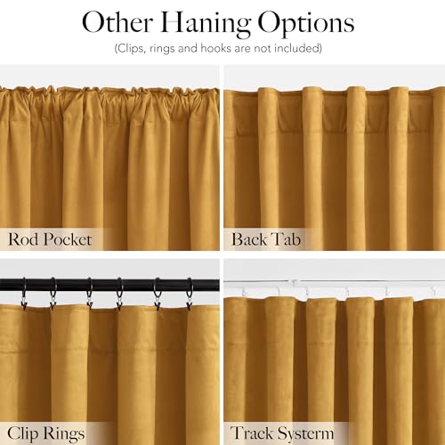 RYB HOME Mustard Yellow Velvet Curtains 84 inches Long for Bedroom | Thermal Insulated, Room Darkening, UV Privacy Block, With Hook Belt, Back Tab, Living Dining Room, W52 x L84, 2 Panels - color: Mustard Yellow, size: 52"W x 84"L (Pack of 2)