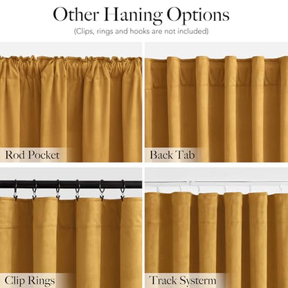 RYB HOME Mustard Yellow Velvet Curtains 84 inches Long for Bedroom | Thermal Insulated, Room Darkening, UV Privacy Block, With Hook Belt, Back Tab, Living Dining Room, W52 x L84, 2 Panels - color: Mustard Yellow, size: 52"W x 84"L (Pack of 2)