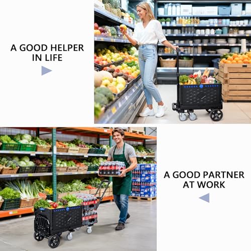 KEDSUM 4-in-1 Convertible Dolly Cart with Folding Crate, 600LBS Heavy Duty Hand Truck Dolly, Hand Truck with Adjustable Handle Angle & Expandable Base for Home,Warehouses,Dorm, Collapsible - size: 600LBS-6 Wheels with Folding Crate