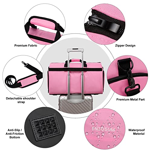 Carry On Garment Bag for Women, Durable Garment Duffle Bag for Travel with Shoes Compartment, Convertible & Foldable 2 in 1 Hanging Dress Weekender Suitcase Suit Travel Bag, Gifts for Women, Pink - color: Pink