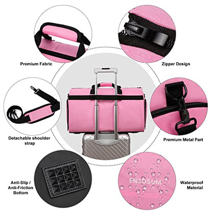 Carry On Garment Bag for Women, Durable Garment Duffle Bag for Travel with Shoes Compartment, Convertible & Foldable 2 in 1 Hanging Dress Weekender Suitcase Suit Travel Bag, Gifts for Women, Pink - color: Pink