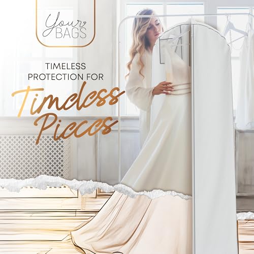 Your Bags 72” Wedding Dress Garment Bag with 20" Gusset & ID Window - Extra Large Bridal Garment Bags for Travel - Breathable, Foldable Dress Bag for Puffy Dresses, Prom & Formal Wear (White/Grey) - color: White & Grey