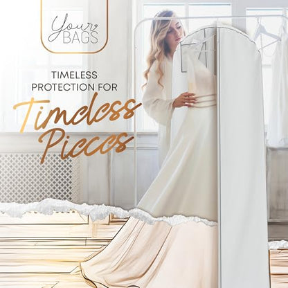 Your Bags 72” Wedding Dress Garment Bag with 20" Gusset & ID Window - Extra Large Bridal Garment Bags for Travel - Breathable, Foldable Dress Bag for Puffy Dresses, Prom & Formal Wear (White/Grey) - color: White & Grey