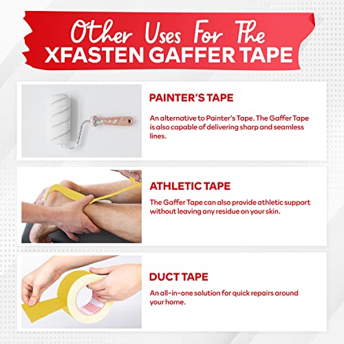 XFasten Yellow Gaffers Tape 5.1cm(2인치) x 30야드, 케이블 관리 개퍼 테이프, 실내, 실외 응용 분야에 이상적, 사진, 음악, 영화, 이벤트를 위한 무반사 매트 개핑 - color: 옐로우, size: 2 inch x 30 yards