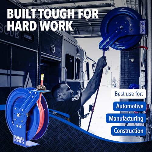 Coxreels P-LP-350 Retractable Air/Water Low-Pressure Hose Reel, P Series, 3/8 in x 50 in 300 PSI - Easy-to-Use Compact Design- Heavy-Duty Steel Construction, Made in The USA - size: 3/8", style: 50' - Blue