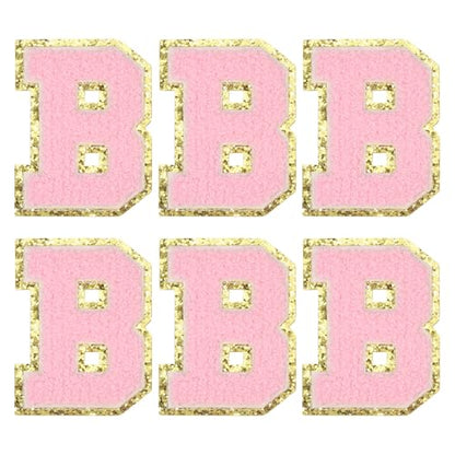 MECCANIXITY Chenille Letter Patches 3.1" Alphabet B Iron on Embroidered Patch Sew on Letter Stickers Applique for Repairing Clothing Jeans Shoes Hats DIY(Pink, Pack of 6) - style: Letter-B