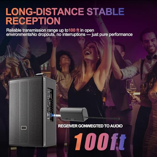 Aveek 4-Pack Wireless Microphone Set,100 ft Range,10Hs Battery for Karaoke | Rechargeable Receiver and Mics, Clear Sound, Noise Cancellation, Amps Via 6.35/3.5mm, for Church, Party, Wedding, DJ & Events - color: Brown