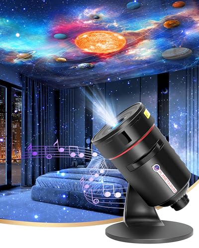 Galaxy Projector with White Noise Machine for Bedroom, Planetarium Star Projector with Solar System & Constellation, 28 Soothing Sounds, Timer, 360° Rotating Night Light for Ceiling Kids Adults