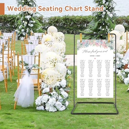 Wedding Welcome Sign Heavy Duty Black Easel Stand With 4 Leather Strap | 68”x31”x 20” Welcome to Our Wedding Sign Holder, Metal Floor Standing Easels for Valentines Day, Signs, Poster - color: Black