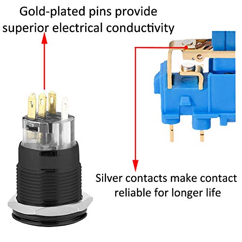 ESUPPORT 12V Car Blue LED Light Front Fog Push Button Metal Toggle Switch | Vehicle 19mm 5A Switches Socket Plug Wire Latching ON OFF Balck Shell - color: Blue Fog Light