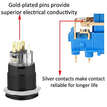 ESUPPORT 12V Car Blue LED Light Front Fog Push Button Metal Toggle Switch | Vehicle 19mm 5A Switches Socket Plug Wire Latching ON OFF Balck Shell - color: Blue Fog Light