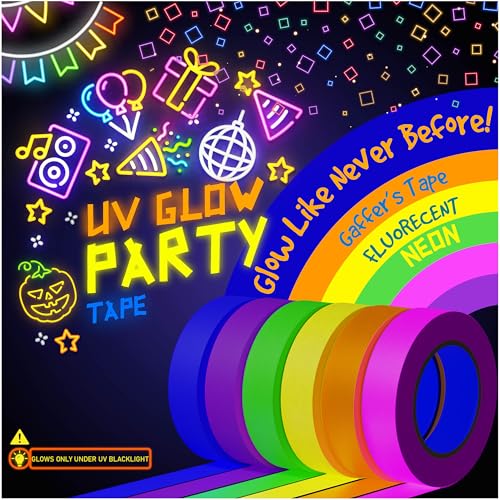D-Xam 6-Pack Neon Gaffer Tape - 0.6 or 1 inch UV Blacklight Reactive Glow in The Dark Tape, Best for Parties, Dance Floors, Theaters & DIY Projects - 6 Vibrant Colors (0.6 inch x 35 feet) - size: 0.6 inch x 35 feet
