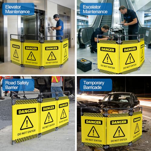RELIANCER 3-Panel Safety Barricade,5.8FT Foldable Security Sign Barrier Gate,Safety Warning Barricade Fence,Traffic Barricades,Outdoor Crowd Control Barriers,Hazardous Area Driveway Isolation Gate - color: Yellow-2