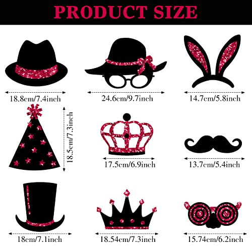 Zonon 24 Pcs Photo Booth Props Set Black Gold Birthday,Burgundy and Black | Props on Sticks for Wedding, Reunion, Prom, Includes Mustache, Hats, Glasses, Ties, Lips, Crowns, Fun Party Accessories - color: Burgundy and Black