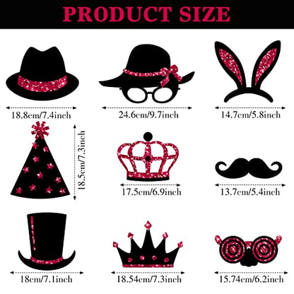 Zonon 24 Pcs Photo Booth Props Set Black Gold Birthday,Burgundy and Black | Props on Sticks for Wedding, Reunion, Prom, Includes Mustache, Hats, Glasses, Ties, Lips, Crowns, Fun Party Accessories - color: Burgundy and Black
