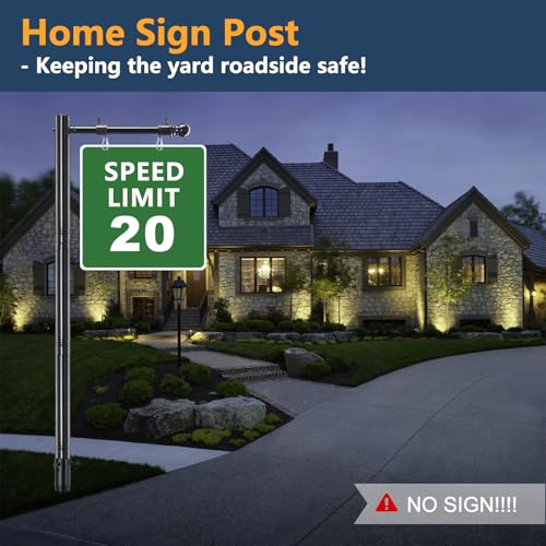 Heavy Duty Real Estate Sign Post Holder- 7 FT Adjustable Metal Yard Sign Stand with Adjustable 32" Arm &Spiral Ground Stakes, Rust-Proof Coating, Universal Sign Holder for Traffic, Construction, Events, Weatherproof & Long-Lasting - color: Black