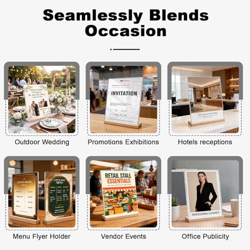 Daletu Acrylic Sign Holder 8.5x11 with Wood Base | 3 Packs Acrylic Sign Display Stand, 2 in 1 Vertical or Slant Clear Tabletop Flyer Menu Holder, Plastic Picture Frame for Store, Office, Vendor, Party - size: 3PCS (8.5"x11"
