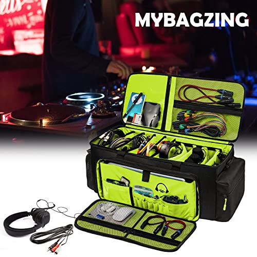 MYBAGZING Dj Cable Bag-24 Large Dj Cable File Bag-Dj Cabel Organizer Case-Travel Gig Bag-DJ Gear Bag for Dj Accessories-Dj Equipment Case with Padded Bottom and Divdiers - color: Neon