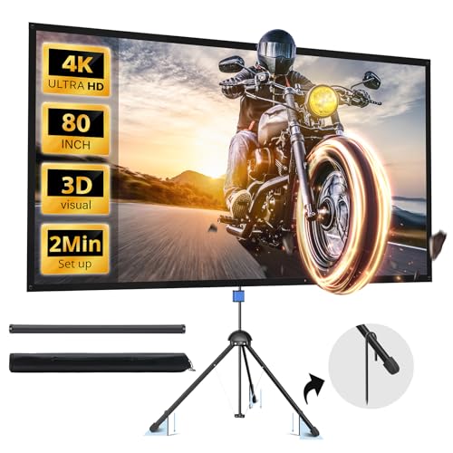 Projector Screen with Stand, Paris RHÔNE 80-inch Outdoor Indoor Projector Screen 16:9 4K HD PVC, 1.5 Gain Portable Wrinkle-Free Movie Screen for Home Backyard Theater with Carry Bag, Ground Nails - size: 80 inch