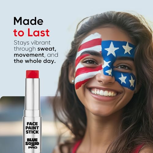 Blue Squid PRO Red Face Paint Stick - Waterproof Body Paint for Adults & Kids Eye Black Baseball, Eyeblack Softball - Vegan Hypoallergenic Twist-Up Non-Toxic Makeup Stick for Cosplay, Sports & SFX - color: Red