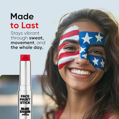 Blue Squid PRO Red Face Paint Stick - Waterproof Body Paint for Adults & Kids Eye Black Baseball, Eyeblack Softball - Vegan Hypoallergenic Twist-Up Non-Toxic Makeup Stick for Cosplay, Sports & SFX - color: Red