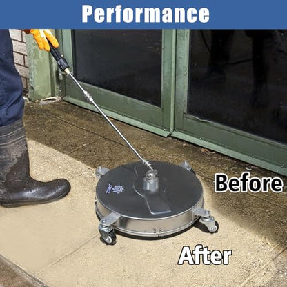 JANZ 17'' Pressure Washer Surface Cleaner | 4 Wheels, Stainless Steel Housing, 1/4'' Quick Plug, 2 Extension Wands, 2 Replacement Nozzles and 3 Spray Nozzles,4000 PSI - size: 17 Inch Silvery White