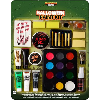 Spooktacular Creations 25 PCS Halloween Family Makeup Kit, 12 Color Special Effect Face Body Paint, Costume Makeup, Zombie Cosplay, Wounds, Injuries & Blood for Halloween Party Supplies