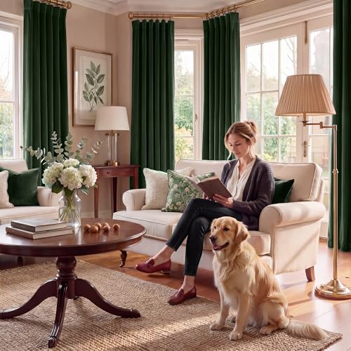 RYB HOME Olive Green Velvet Blackout Curtains 84 inches Long for Bedroom | Thermal Insulated, Room Darkening, UV Privacy Block, With Hook Belt, Back Tab, Living Dining Room, W52 x L84, 2 Panels - color: Olive Green, size: 52"W x 84"L (Pack of 2)