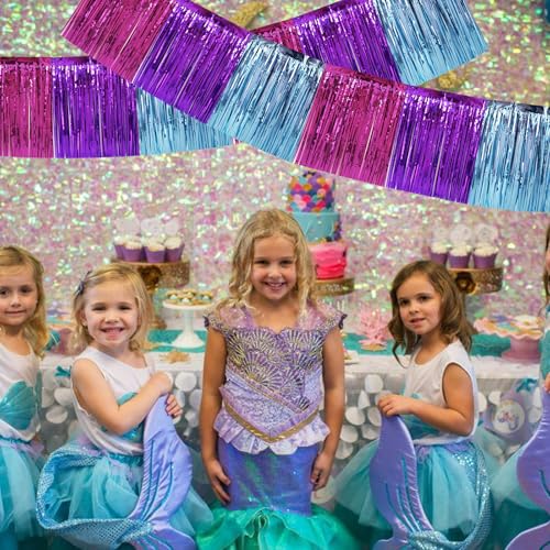 BEISHIDA Blue Purple Pink Fringe Garland Banner Wall Tinsel Foil Streamers - color: Blue Purple Pink