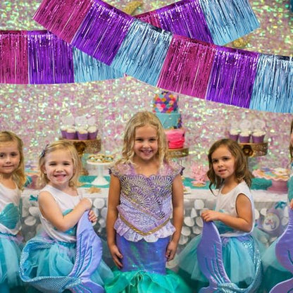 BEISHIDA Blue Purple Pink Fringe Garland Banner Wall Tinsel Foil Streamers - color: Blue Purple Pink