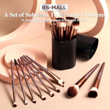 BS-MALL Makeup Brush Set, 18 PCS Professional Makeup Brushes with Case, Premium Synthetic Foundation Powder Concealer Blush Eyeshadow Brushes, Complete Face & Eye Makeup Kit for Beginners & Pros - color: C-Brown
