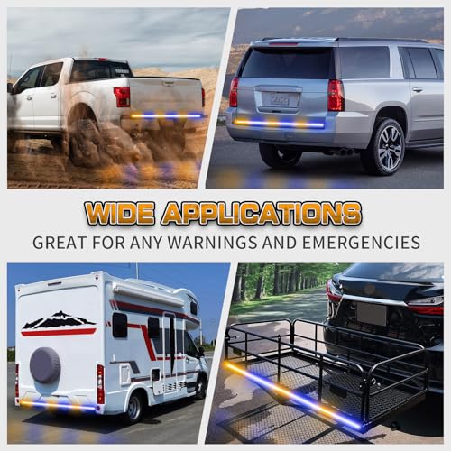 XRIDONSEN 48 inch 288 LED Tailgate Strobe Lights Rear Emergency Lights | Amber Blue Flashing Warning Hazard Caution Safety Light Strip for Tow Plow Trucks Construction Vehicles Pickup Trailer - color: Amber/Blue