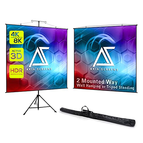 Akia Screens 2-in-1 96" Portable Projector Screen with Stand & Carry Bag, Tripod or Wall Mount, 1:1/4:3/16:9/16:10 Compatible, MaxWhite Matte Surface, Indoor Outdoor Use, AK-T96SLITE Black