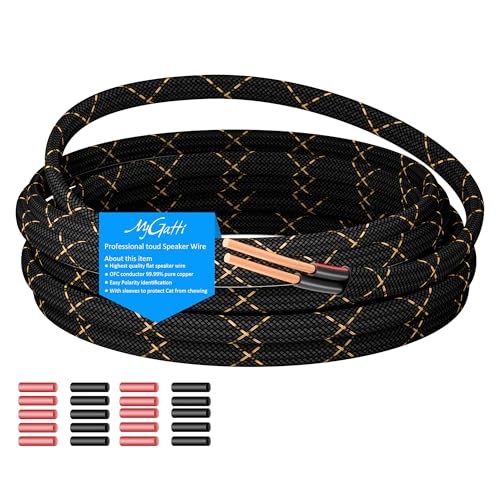 14/2 Speaker Wire 25 Feet, 14AWG Gauge Speaker Cable, Direct Burial, Durable Nylon Braided, in Wall, 2 Conductors, OFC Oxygen-Free Copper, for Car Audio Stereos, Home Theater, Surround Sound, Radio - size: 25 Feet, style: 14AWG