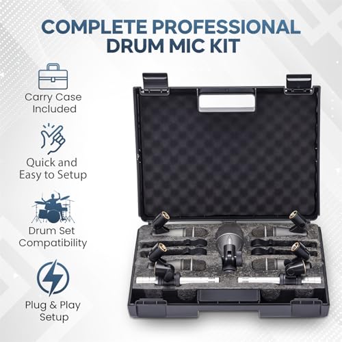 Samson DK707 7-Piece Drum Microphone Kit Bundle with 7 Premium 10-Foot XLR Cables, Swivel Mic Adapters, Rim Clips, Hardshell Carrying Case, and Microfiber Instrument Care Cloth