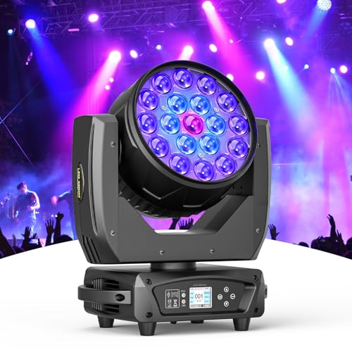 19x15W RGBW 4in1 Moving Head DJ Lights, Beam/Wash/Zoom Effect Stage Lighting, DMX512 & Sound Activated Control for Party Wedding Disco KTV Bar Stage Show -1 Pack - color: 1 Pack