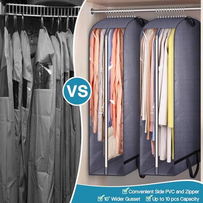 KIMBORA 10" Gusseted Clear Garment Bags for Hanging Clothes Storage, 43" Suit Bags for Closet Storage with Handles, Garment Covers for Coats, Jackets, Sweaters (2 Packs, Grey) - size: 43" - 2 Pack