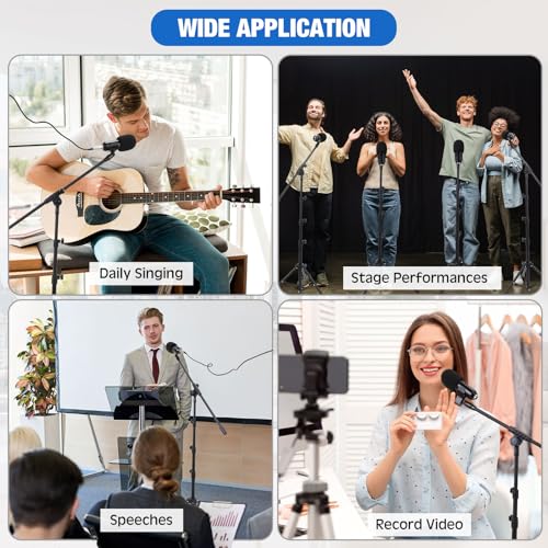 Relaxweex 4 Pcs Tripod Microphone Stand Boom Arm Floor Mic Stand with Carrying Bag and Mic Clips for Singing Stage Wedding Karaoke Church (Classic Style) - style: Classic Style