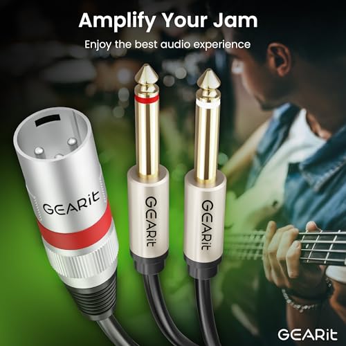 GEARit XLR Male to Dual 1/4 inch Cable (3.3ft) Y-Cable Splitter Adapter Cord TS Mono Stereo, Compatible with Guitar, Bass, Instruments, Mixer, Amps, Speakers, Audio Recording, PC, 3.3 Feet - size: 3.3 Feet