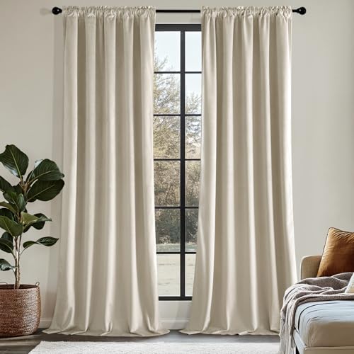 MIULEE Beige Velvet Curtains 84 Inch Long 2 Panels, W40 x L84 | Luxury Super Soft, Thermal Insulated, Room Darkening Drapes, Rod Pocket Design, Window Curtains for Bedroom Living Room - color: Beige, size: 40"W x 84"L (Pack of 2)