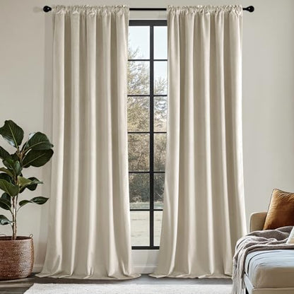 MIULEE Beige Velvet Curtains 84 Inch Long 2 Panels, W40 x L84 | Luxury Super Soft, Thermal Insulated, Room Darkening Drapes, Rod Pocket Design, Window Curtains for Bedroom Living Room - color: Beige, size: 40"W x 84"L (Pack of 2)