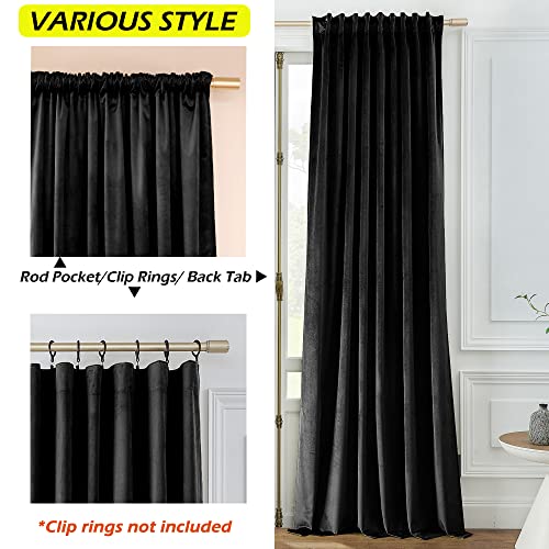 Timeper Blackout Velvet Curtains - Light Blocking Black Velvet Drapes Heat Insulated Privacy Assured for Basement, Hallway, Living Room, Black, W52 x L72, 2 Panels - color: Black, size: 52"W x 72"L (Pack of 2)