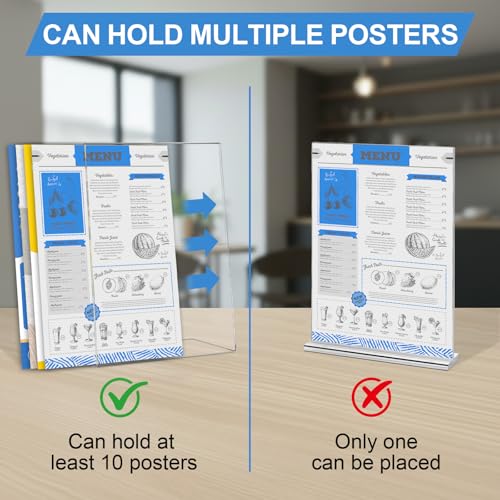 EHWINE 12 Pack Acrylic Sign Holder 8.5 x 11, L Shape Clear Plastic Display Stand, Slanted Back Picture Frame Menu Flyer Paper Display Stand up Table Top Sign Holders for Restaurant, Office and School | Clear L-Shaped Tabletop Display with Stable Slanted B