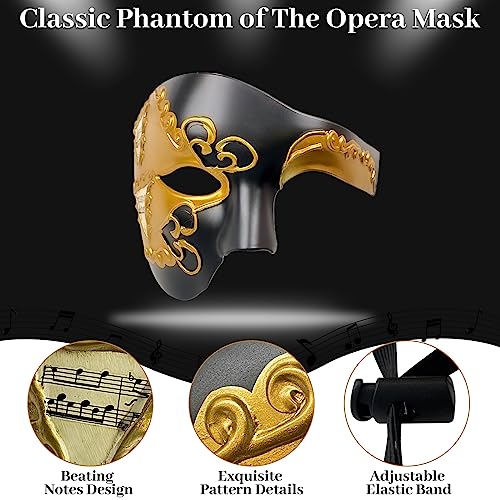 Erythem Masquerade Mask for Men Phantom of The Opera Half Face Mask Venetian Phantom Mask for Halloween Costume Party - color: Black Gold