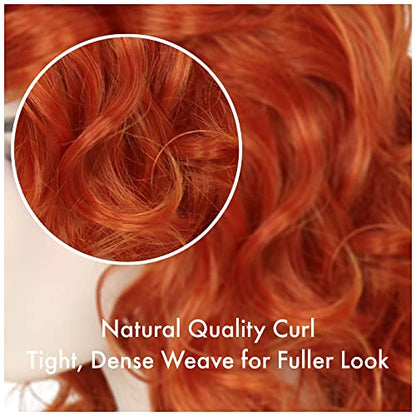 Miss U Hair Long Curly Ginger Red Wig Copper Red 50's Housewife Wig for Women Adult Halloween Costume - color: Orange