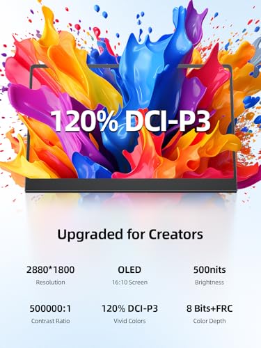 UPERFECT OLED Portable Monitor Touchscreen, 14" 3K 120Hz Gaming Monitor | 0.1ms | 2880x1800 | 500 Nits | 120% DCI-P3 | 500000:1 Contrast | Ultra-Slim for Laptop Mini PC Phone Game Consoles, GR14BU - size: 14"