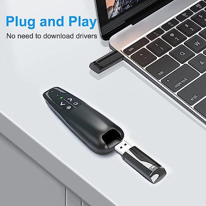 Presentation Clicker for PowerPoint, Wireless Presenter Remote with Laser | Ergonomic PowerPoint Remote Clicker with Green Laser Pointer for Computer Laptop/Windows/Mac/PPT/Google Slides Advancer - style: Green Pointer